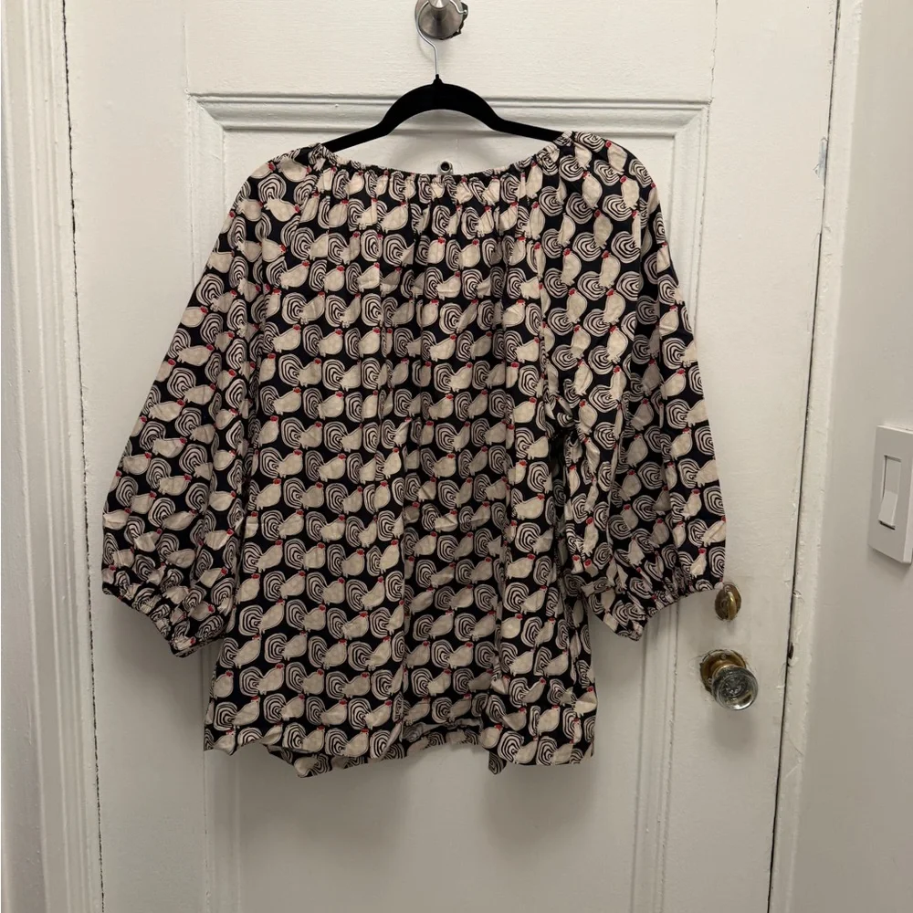 NWT FV Peasant Blouse with Print - Black & Cream with a hint of red - Picture 3 of 5